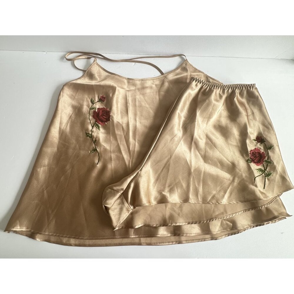 Erika Taylor Intimates Pajama Set Womens Large Floral Rose Embroidery Hong‎ Kong